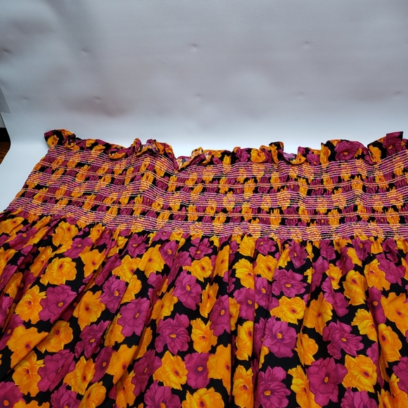 Floral Fabric Smocked Section Dress Skirt Top DIY Orange Pink Black - Picture 10 of 10